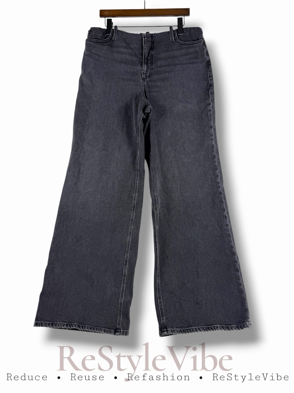 GOOD AMERICAN Women’s Size L Denim Jeans Wide Leg Pull Style Black Wash Stretch